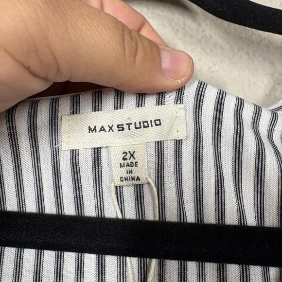 Max Studio Plus Size 2X Tunic Top White Stripe Crew Neck Tie Sleeves Comfy Flowy - Picture 7 of 9